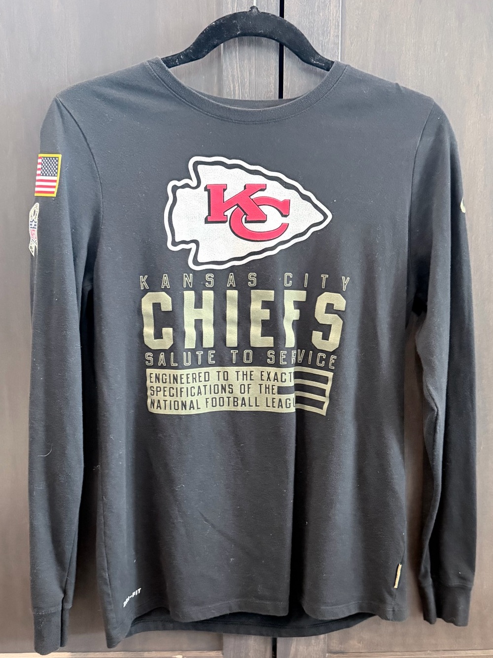 Youth XL Kansas City Chiefs Black Long-Sleeve Tee - Dri-Fit Onfield Apparel